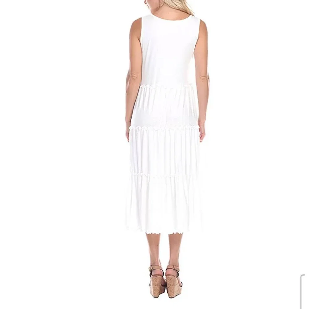 White Mark Maternity Dress 1XL White Sleeveless Tiered Smock Midi Pullover NWT - Picture 2 of 4